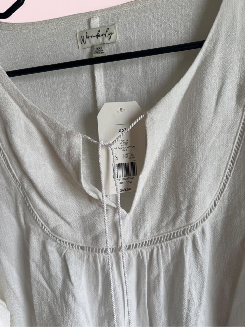 Wonderly White Peasant Blouse with Tassel Tie - Picture 2 of 3